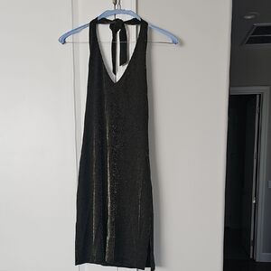 Guess Black With Gold Halter Backless Cocktail Dress